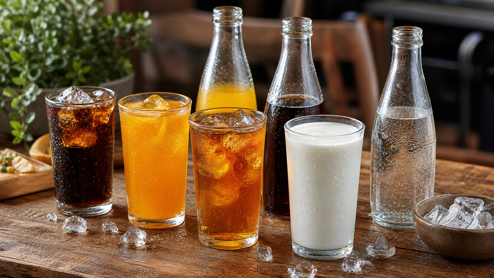 Gazlı içecekler, soğuk çaylar, soda ve ayran çeşitleri